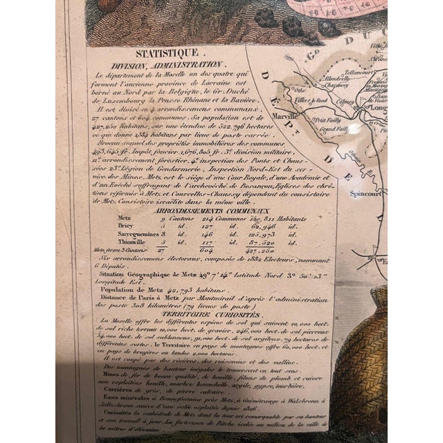 Wood c.1850 Victor Levasseur Hand-Colored Map Dept De La Moselle Antique Framed For Sale - Image 7 of 12