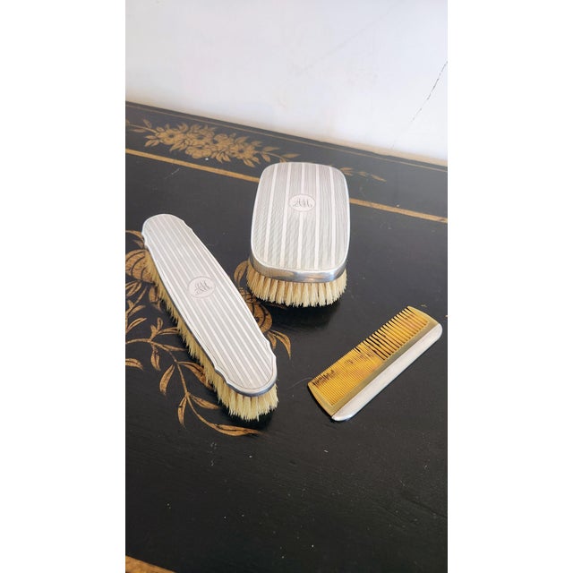 English Art Deco Sterling Silver Grooming Trio by William Neale, Birmingham 1927 For Sale - Image 18 of 18