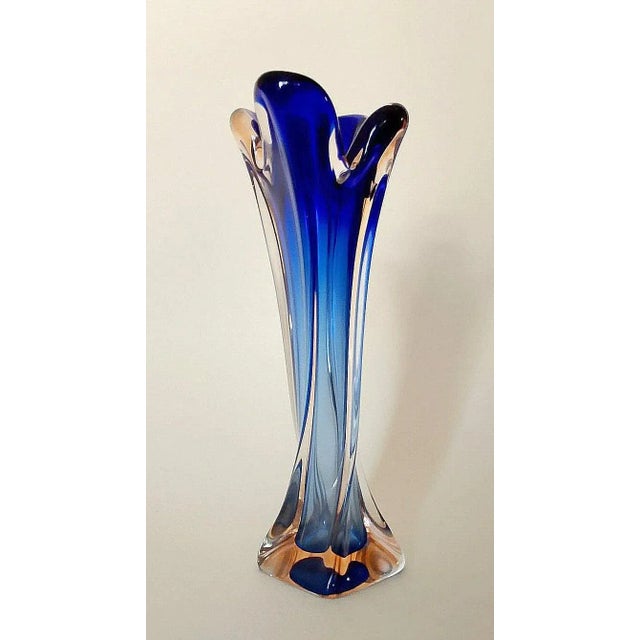Murano Vase Cobalt Blue, Sommerso, Mid-Century, Italy 1970s.
