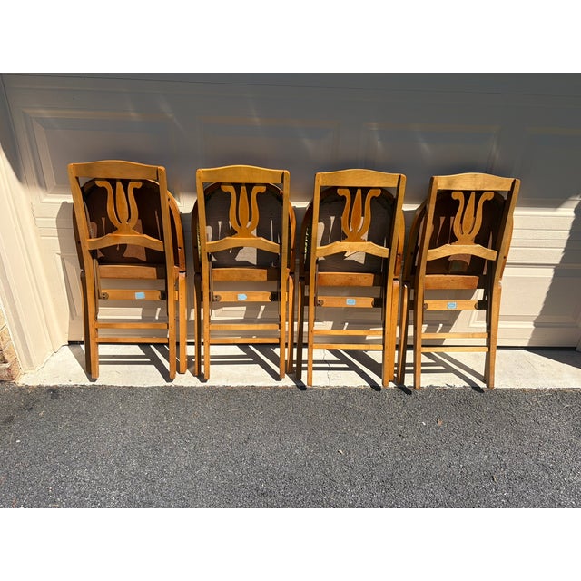 1950s Mid-Century Stakmore Lyre Back Folding Chairs - Set of 4 (With Original Labels) For Sale - Image 9 of 9
