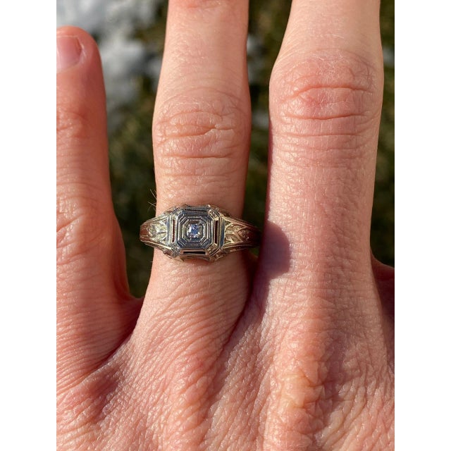 Metal The Alec: Men's Antique 18K White Gold Ring set with Diamond For Sale - Image 7 of 9