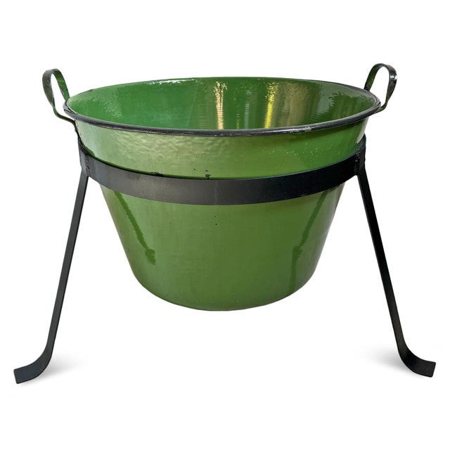 Green Vintage Hungarian Green Enamel Tub W/Iron Stand For Sale - Image 8 of 10