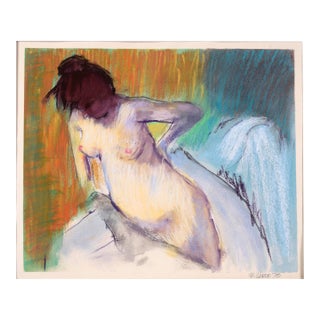 Standing Female Figurative Nude in Watercolor and Pastel on Paper by B. Warde For Sale