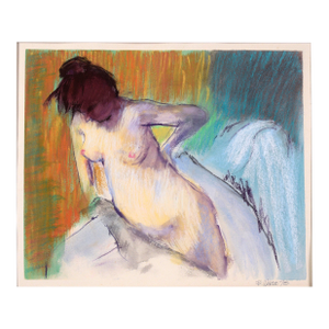 Standing Female Figurative Nude in Watercolor and Pastel on Paper by B. Warde