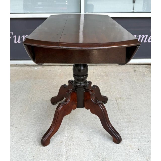 Antique Mahogany Drop Leaf Table With Pedestal Base For Sale - Image 4 of 14