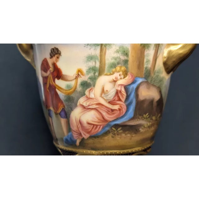 Late 19th Century 19thc Austrian Antique Royal Vienna Hand Painted Romantic Scene - 2 Handled 13.5" Porcelain Vase For Sale - Image 5 of 12
