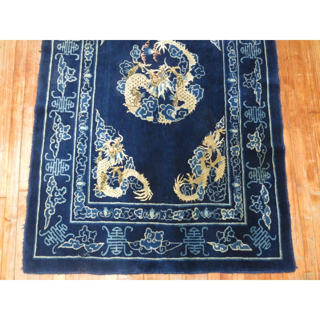 Dragon Blue Chinese Rug, Mid-20th Century For Sale - Image 4 of 6