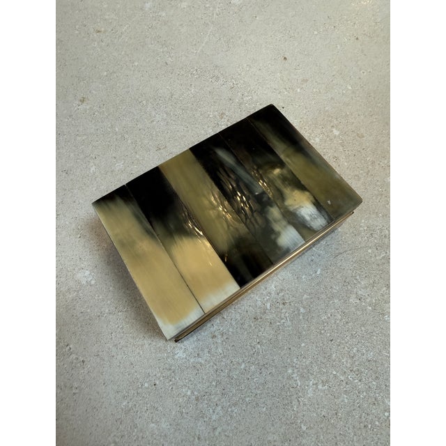 1970s Vintage Horn Veneer Jewelry Box With Brass Trim For Sale - Image 5 of 8