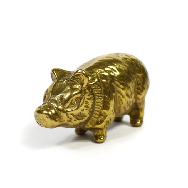 Vintage Brass Pig Family Animal Figurines Model With Marble Stone Base - 5 Pieces For Sale - Image 4 of 9