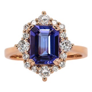 1.62ct Tanzanite & Diamond Ring in Solid 14k Gold – Emerald Cut 8×6mm For Sale