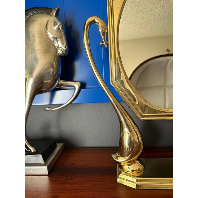 Brass Art Nouveau Style Brass Vanity Mirror With Swan Motif For Sale - Image 8 of 12
