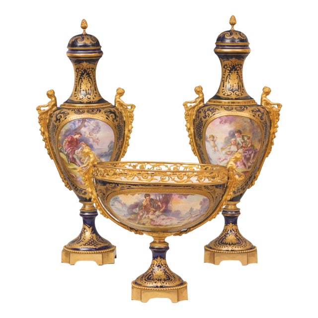 Sevres Porcelain Vessels, 19th Century, Set of 3 For Sale