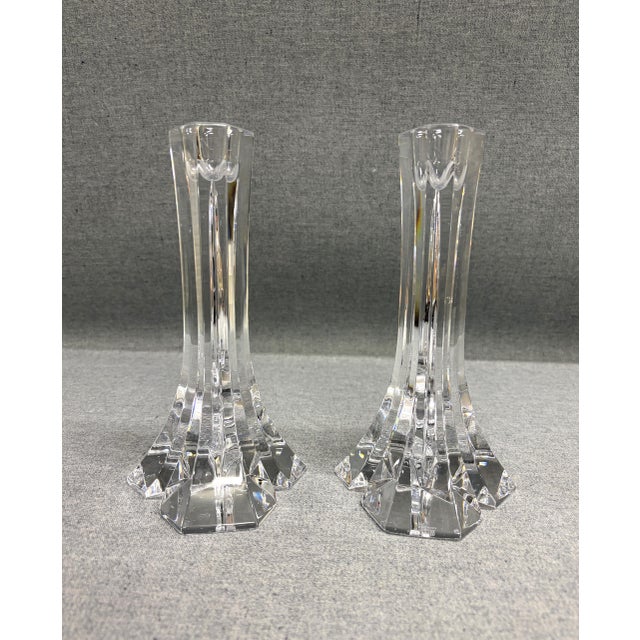 Traditional Miller Rogaska Triangle Candlestick Pair For Sale - Image 3 of 7