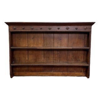 Antique English Plate Rack Wall Shelf Large Jacobean Carved Oak Mid 19th Century For Sale