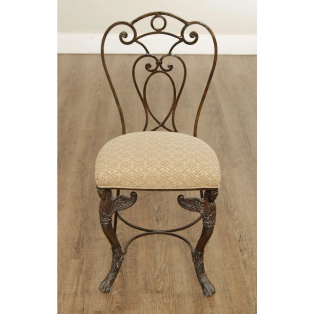 High Quality Cast Iron Custom Upholstered Side Chair with Carved Maiden Supports and Paw Feet, Possibly by Maitland Smith...