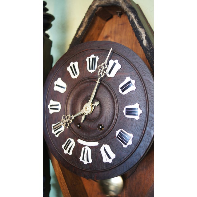 Wood 1840-1860 Grand French Carved Wooden Clock Cartel and Enameled Cartridges For Sale - Image 7 of 10