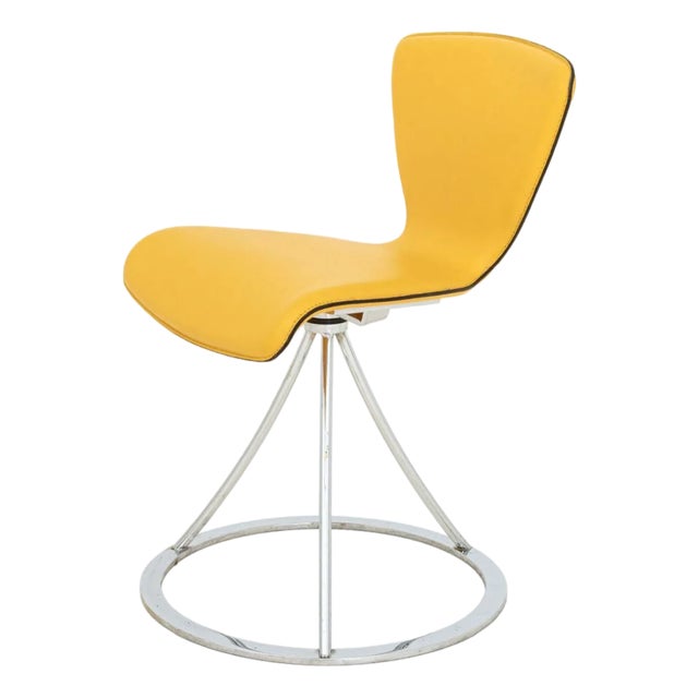 Italian Postmodern Yellow Leather Swivel Chair For Sale