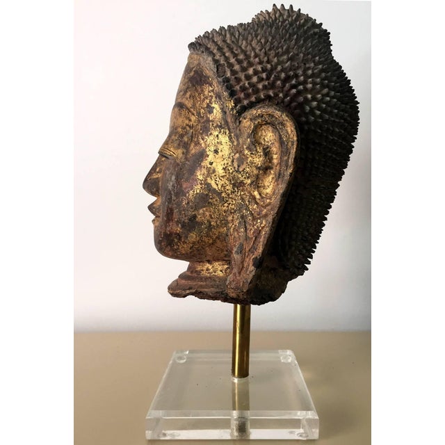 An Exquisite Antique Buddha Head Statue Southeast Asian For Sale - Image 4 of 10