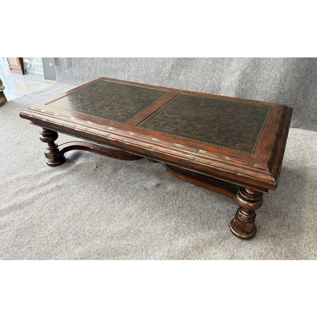 Early 21st Century Bernhardt Coffee Table With Decorated Top and Wooden Base For Sale - Image 5 of 14