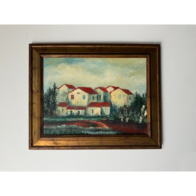 Impressionist 70's Vintage Mediterranean - Village Impressionist Oil Painting, Framed For Sale - Image 3 of 11