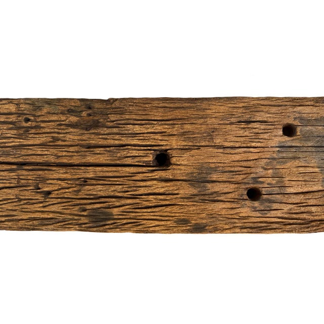 Wood Rustic Vintage Old Railway Wood Beam Bench For Sale - Image 7 of 7