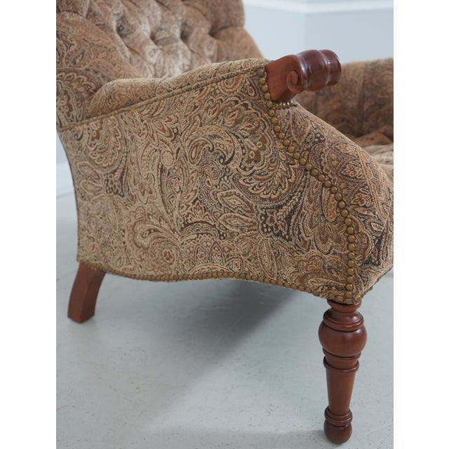 Stickley Tufted Upholstered Cherry Leopold Chair For Sale In Philadelphia - Image 6 of 18