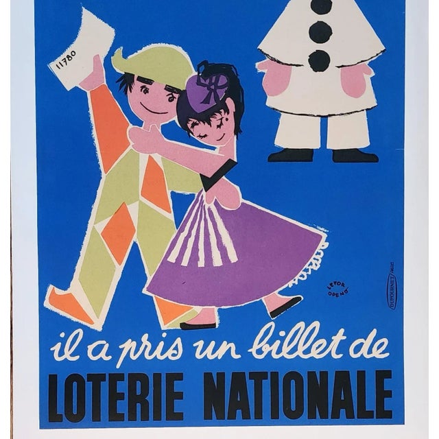 Mid-Century Modern 1957 French Lottery Poster, Linen Backed For Sale - Image 3 of 4