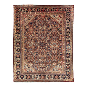 Vintage Persian Mahal Hand-Knotted Wool Area Rug - Floral in Rust