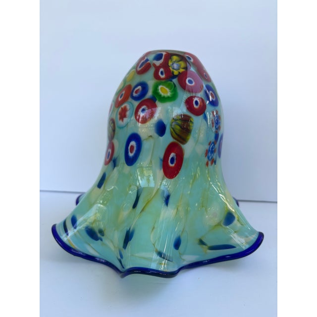 Vintage Murano-Style Millefiori Hand-Blown Art Glass Ruffled Lamp Shade For Sale - Image 4 of 7