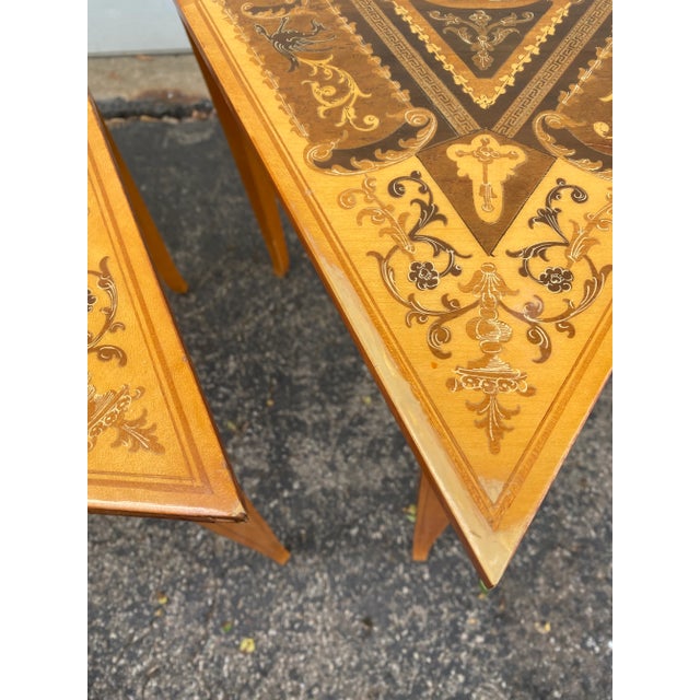 Wood Early 20th Century Stacking Italian Marquetry Triangle Tables - 3 Pieces For Sale - Image 7 of 13