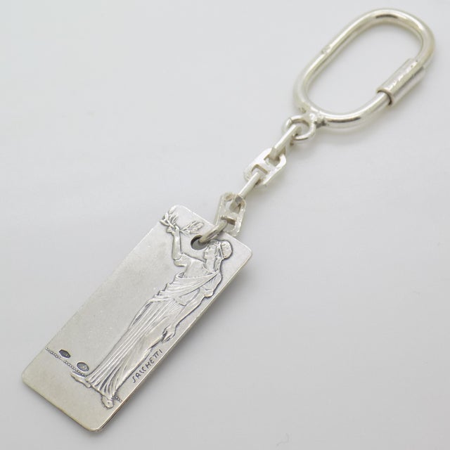 Vintage Italian Handmade Genuine Silver Italian Futurism Sport Tennis Keyring For Sale - Image 6 of 11