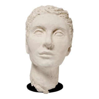 French Mid-Century Bisque Stoneware Life-Size Head Sculpture For Sale