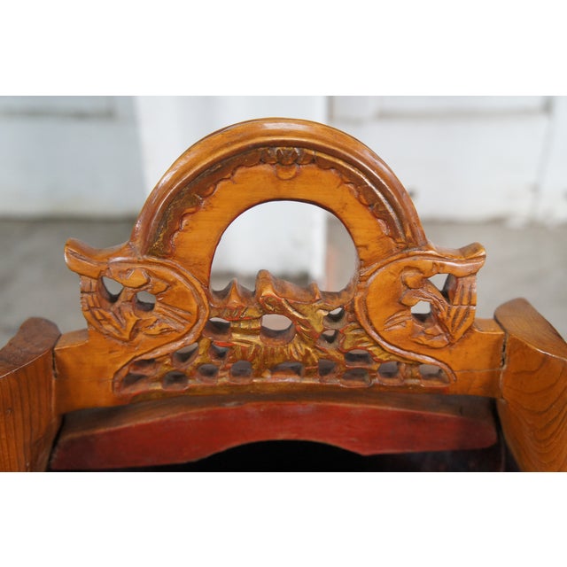 Antique Chinese Qing Dynasty Elm Carved Tea Caddy Holder Wedding Food Basket For Sale - Image 11 of 12