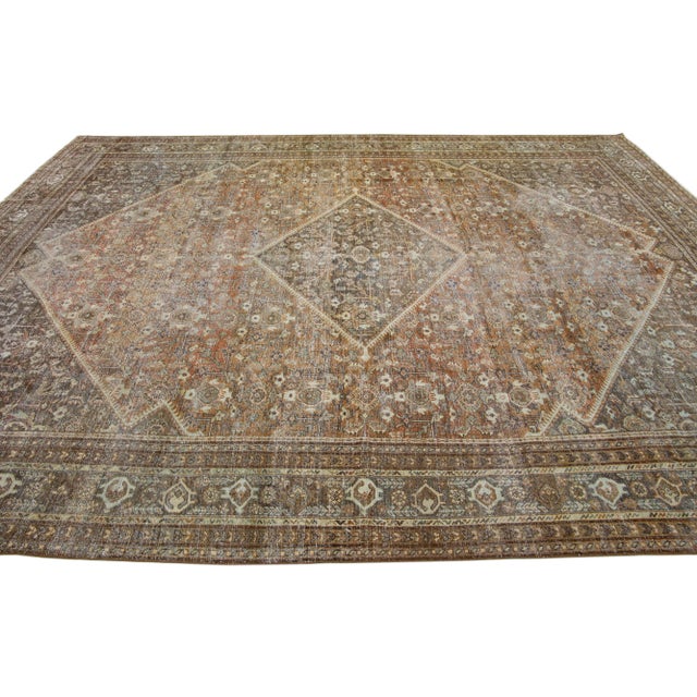 1910s 1910s Handmade Antique Persian Mahal Allover Wool Rug in Rust For Sale - Image 5 of 7