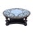 This is a round shape coffee table with a square four-legs wood base design. The surface is a marble stone top with a...