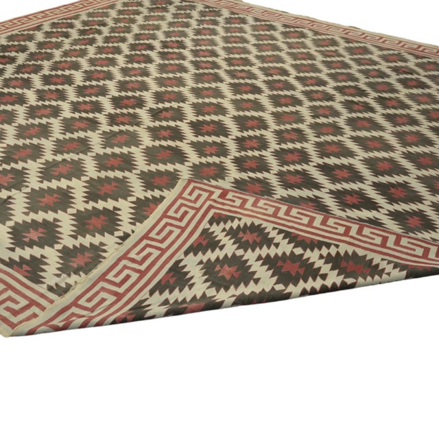 Traditional Vintage Dhurrie Geometric Square Rug From Rug & Kilim For Sale - Image 3 of 4