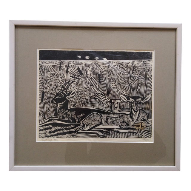 Axel Salto, Deer, Woodcut, 1933 For Sale