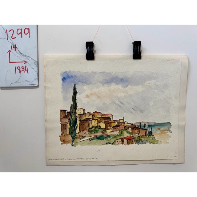 Paper Henry Emil Salloch Original Watercolor on Paper San Gimignano, Italy. 1970. For Sale - Image 7 of 7