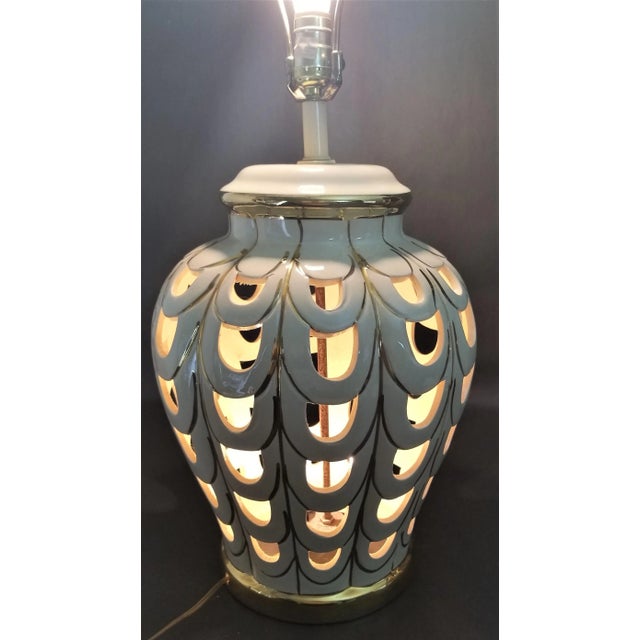 Offering One Of Our Recent Palm Beach Estate Fine Lighting Acquisitions Of A Large Vintage SUNSET COSCO Ivory Ceramic 2...
