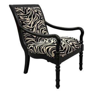 Vintage Zebra Upholstered Ebonized Armchair For Sale