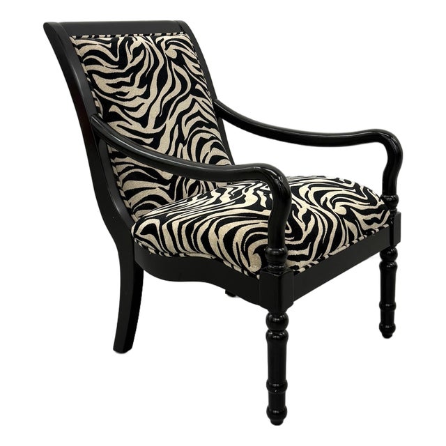 Vintage Zebra Upholstered Ebonized Armchair For Sale