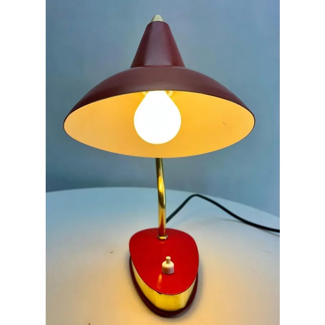 1950s Vintage Red Adjustable Table Lamp, 1950s For Sale - Image 5 of 12