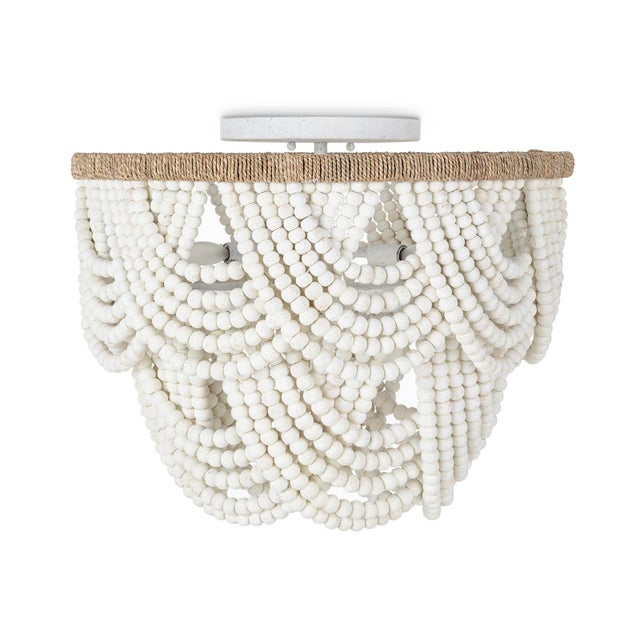 Boho Chic Lorelei Wood Bead Flush Mount, White For Sale - Image 3 of 8