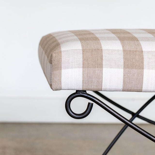Panoplie Iron Loop Bench, Tan Gingham For Sale - Image 9 of 10