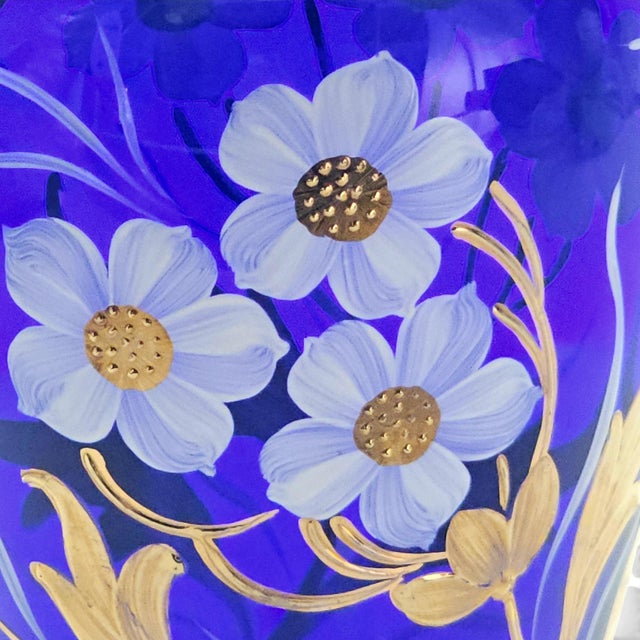 Bohemian Czech Hand-Blown Cobalt Blue Enamel & Fire-Gilt Cabinet Vase 8" For Sale - Image 14 of 17