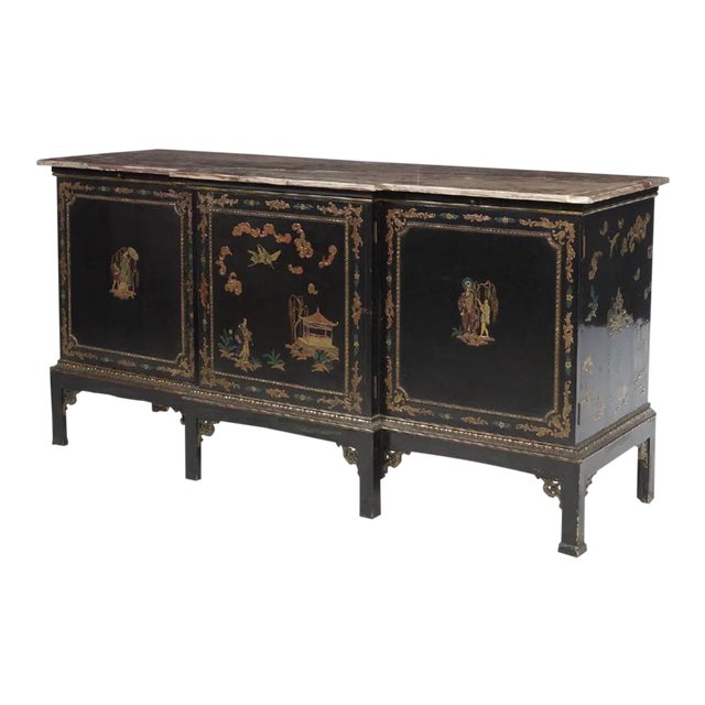 Chinoiserie Marble Top Breakfront Sideboard For Sale