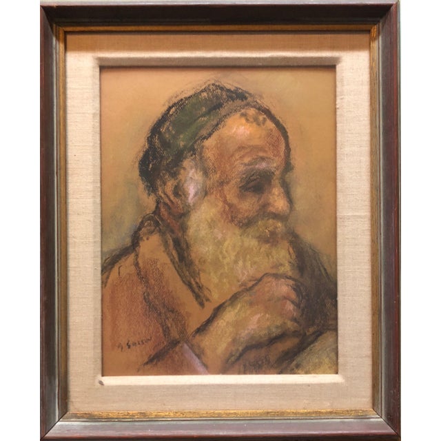 Realism Bernard Gussow, Judaica Pastel Portrait Rabbi Painting WPA Era Artist, Social Realist, c.1940s For Sale - Image 3 of 6