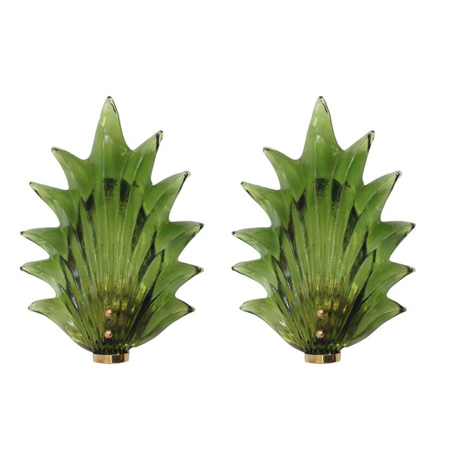 Floral Murano Glass Wall Sconces in Green, 2000, Set of 2 For Sale - Image 14 of 14