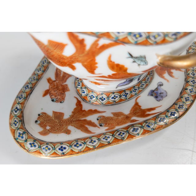 White 20th Century Chinese or Japanese Export Gravy Boat With Carp or Goldfish For Sale - Image 8 of 15