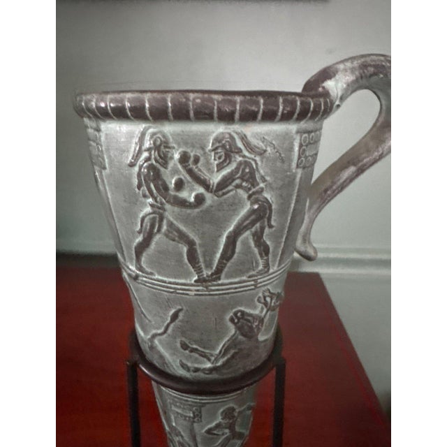 Ceramic Vintage Minoan Boxer Rhyton Replica – Ancient Greek Drinking Horn Vessel With Stand For Sale - Image 7 of 9
